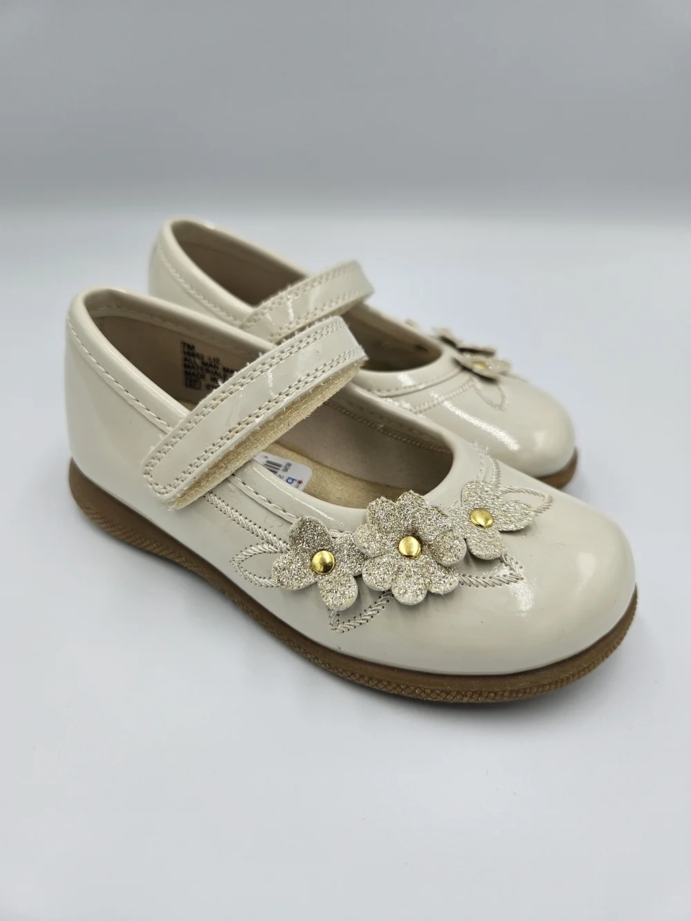 Rachel Shoes Girls Ivory Patent Mary Jane Dress Shoes Floral Size 7T